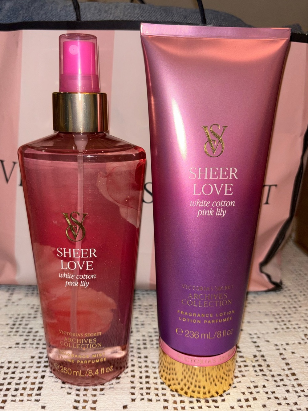 (Inventory 55,56,57)Victoria's Secret Sheer Love Body Mist & Lotion - Pink, Gold
